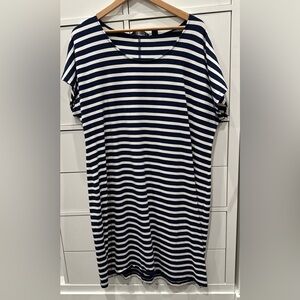 Lands End short sleeve shift dress navy/white stripe, XL